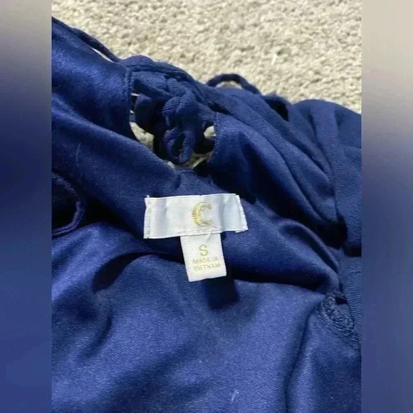 Charming Charlie S Navy blue flowy dress ruffled sleeves crisscross back - Picture 6 of 9